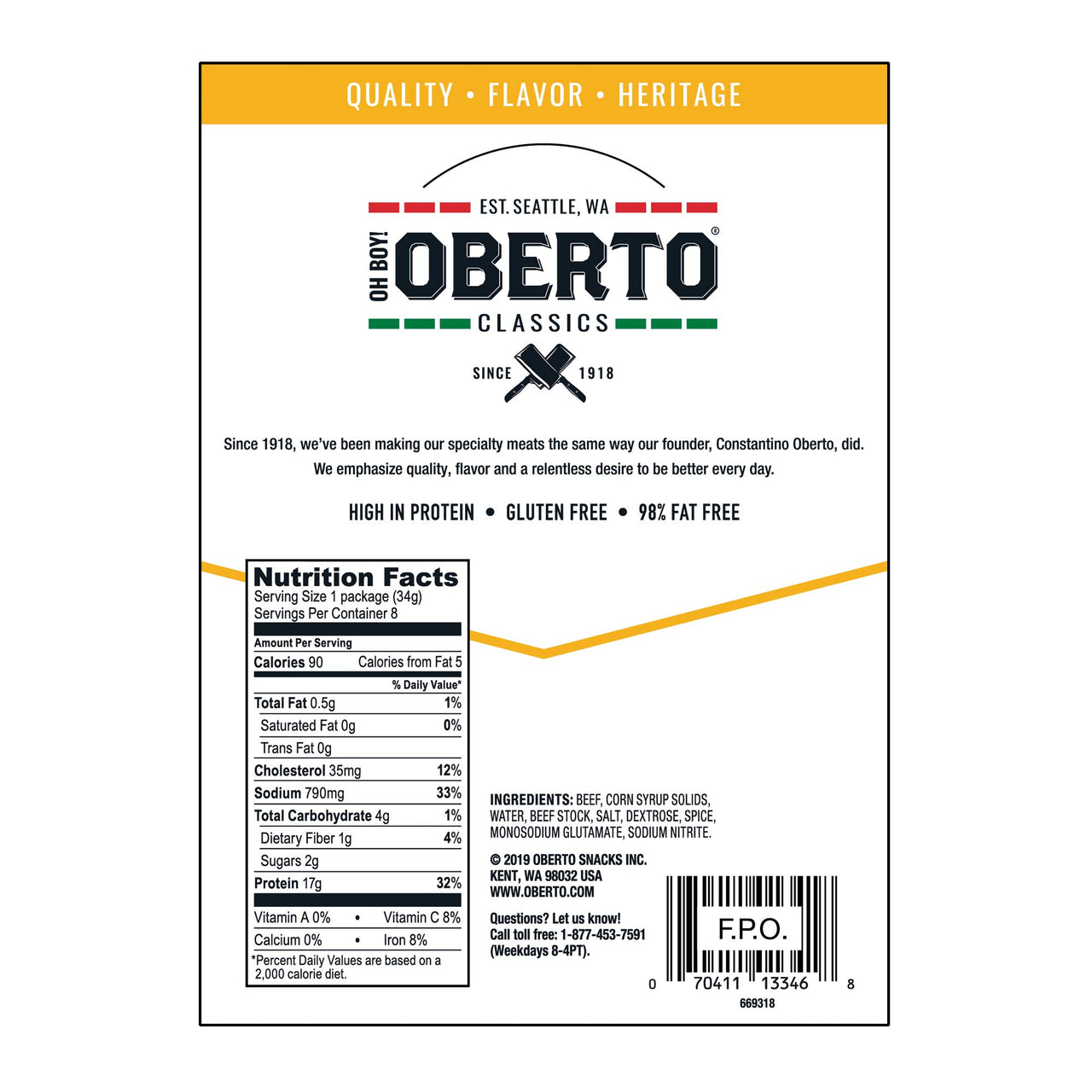 Oh Boy! Oberto Classics Thin Style Original Beef Jerky, 1.2 Ounce (Pack of 8)