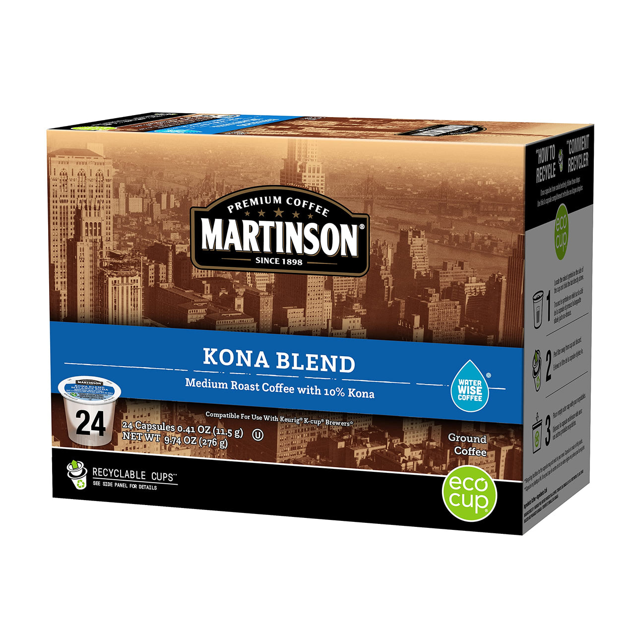 Martinson Single Serve Coffee Capsules, Kona Blend, Compatible with Keurig K-Cup Brewers, 24 Count