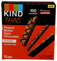 KIND THINS Peanut Butter Dark Chocolate Bars, Gluten Free, 100 Calories, 0.74 oz bars, 10 count