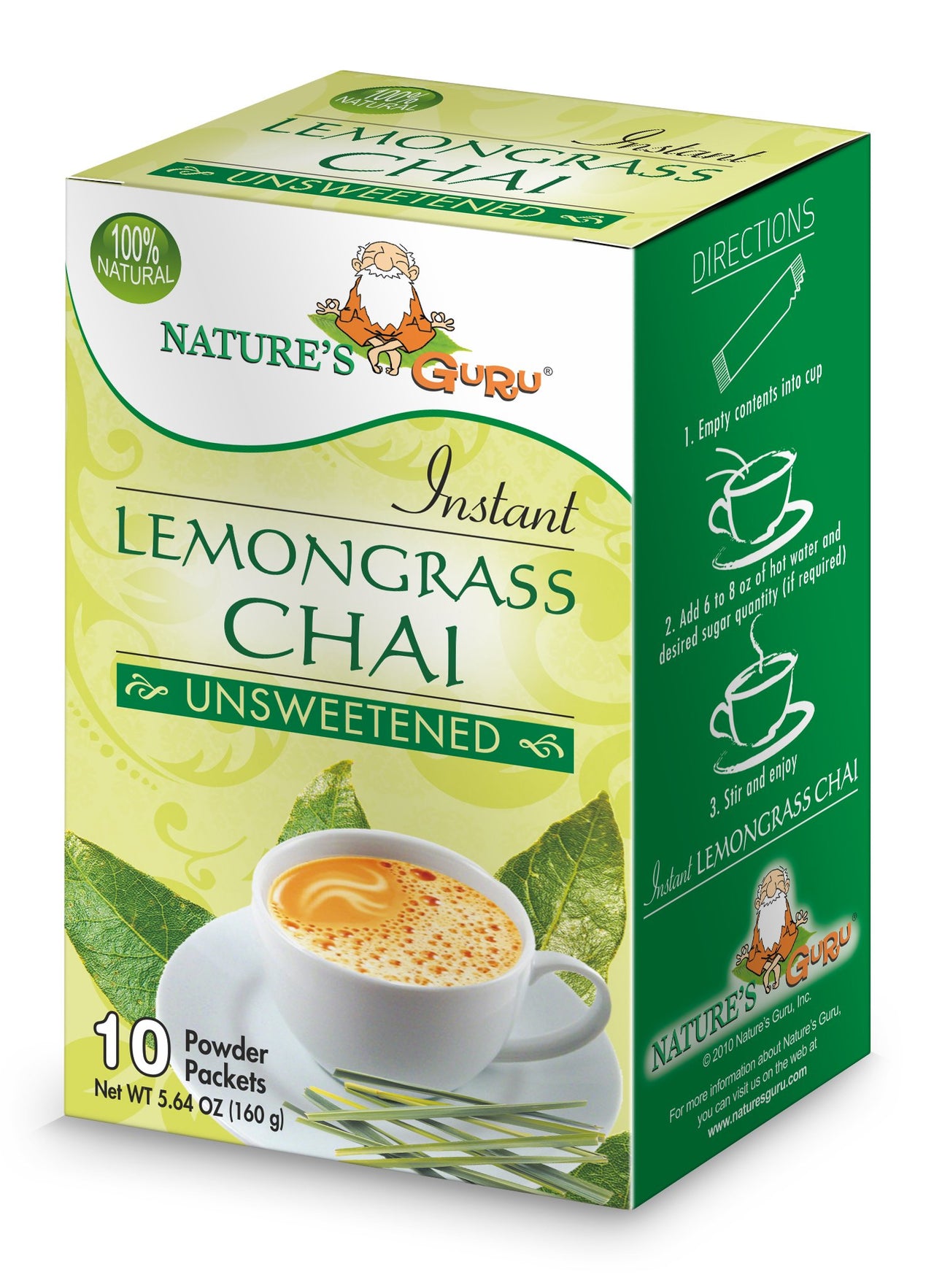 Nature's  Guru Instant Lemongrass Chai Tea Drink Mix Unsweetened 10 Count Single Serve On-the-Go Drink Packets