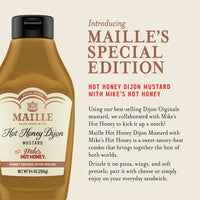 Maille x Mike's  Hot Honey Special Edition Savory-Sweet Condiment with a Spicy Kick Hot Honey Dijon Mustard Gluten-Free, Shelf-Stable 9.4oz