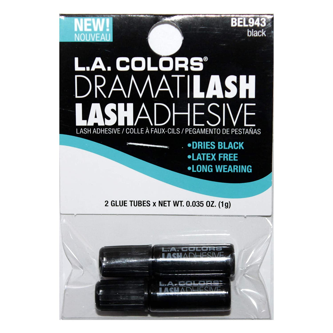 L.A. Colors (1) Pack DramatiLash Black Lash Adhesive - Dries Black, Latex Free, Long Wearing - 2pc Bottles BE943