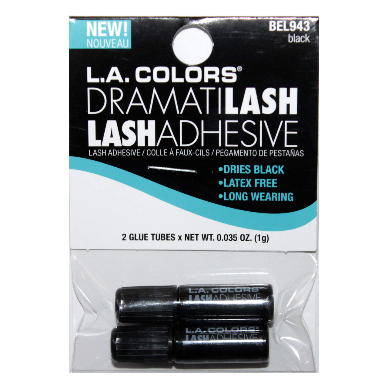 L.A. Colors (1) Pack DramatiLash Black Lash Adhesive - Dries Black, Latex Free, Long Wearing - 2pc Bottles BE943