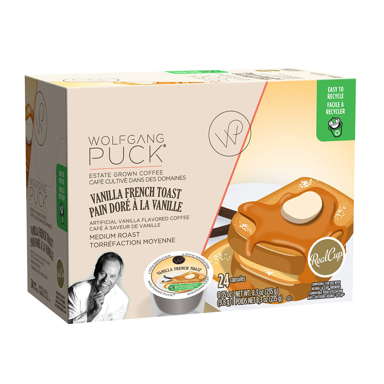 Wolfgang Puck Coffee Single Serve Capsules, Medium Roast, Compatible with Keurig K-Cup Brewers, Vanilla French Toast 24 Count