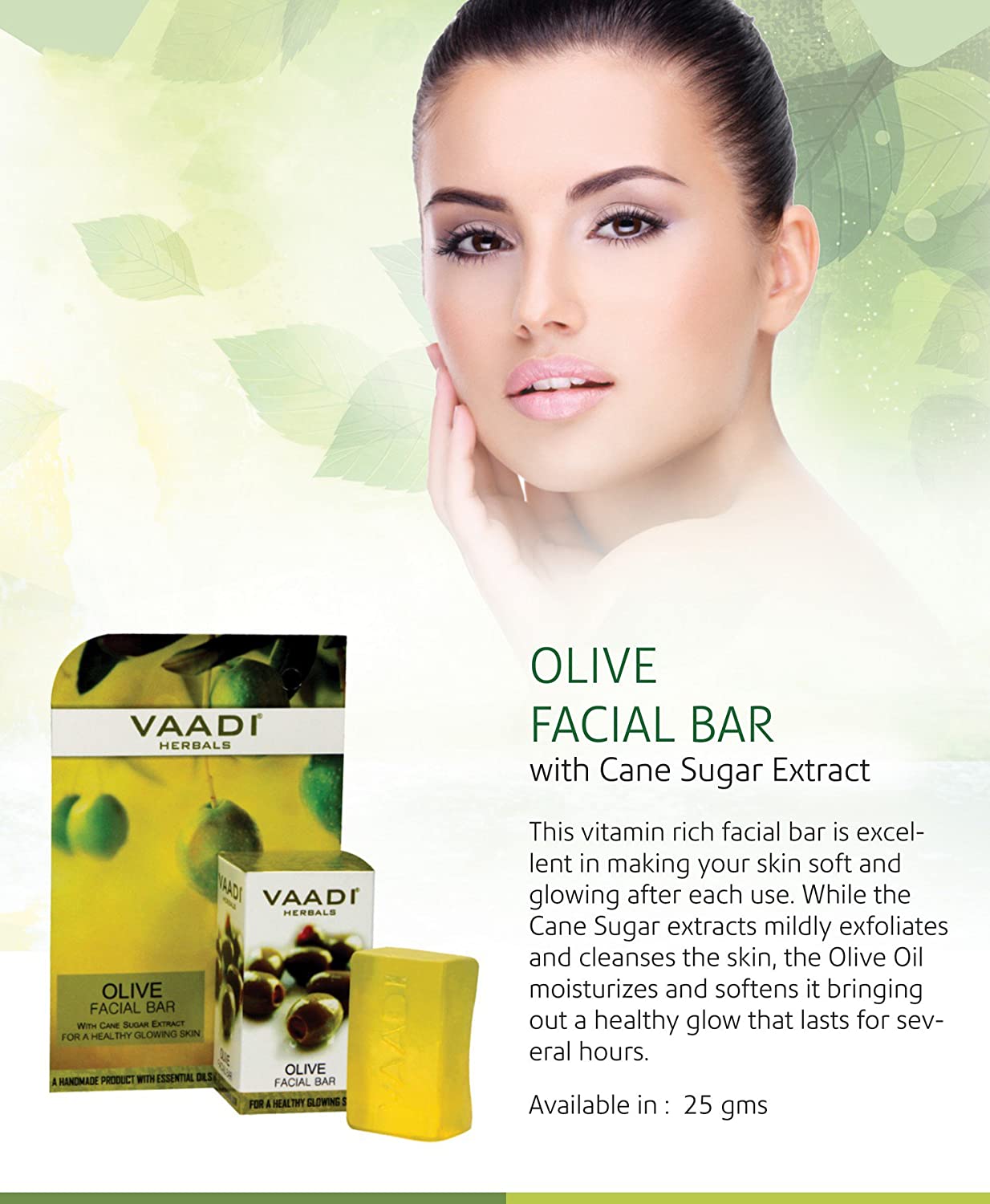 Vaadi Herbals Olive Facial Bar with Cane Sugar Extract, 25g
