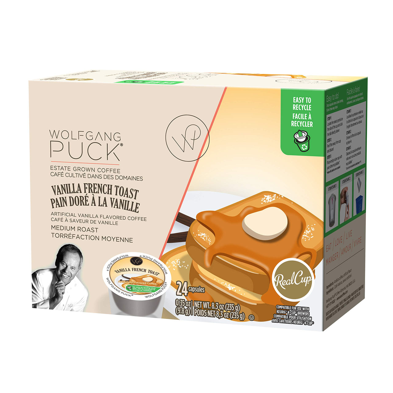 Wolfgang Puck Coffee Single Serve Capsules, Medium Roast, Compatible with Keurig K-Cup Brewers, Vanilla French Toast 24 Count