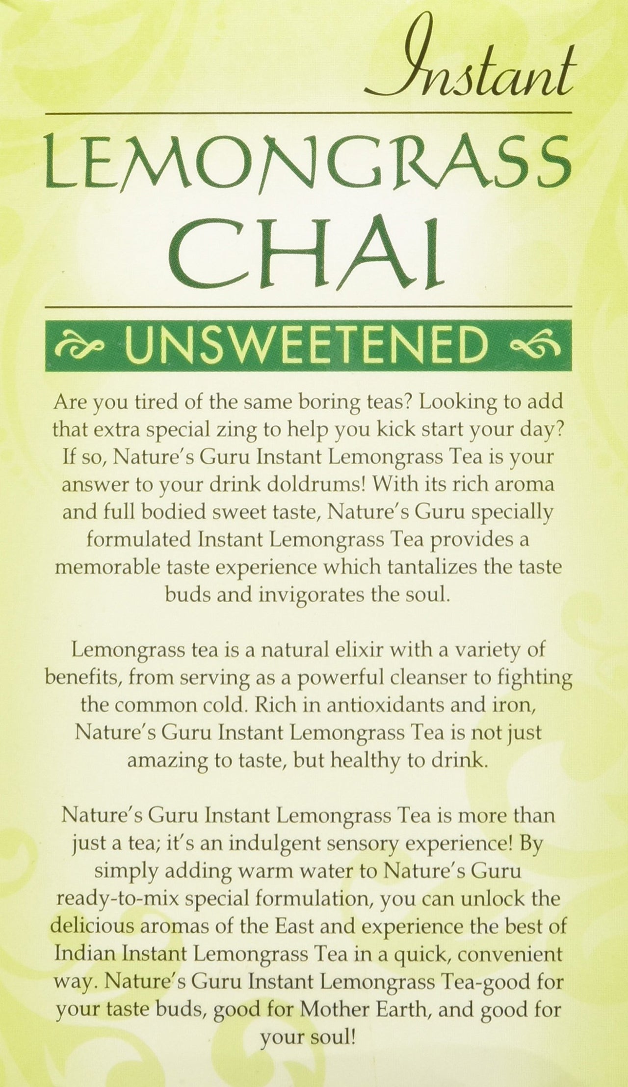 Nature's  Guru Instant Lemongrass Chai Tea Drink Mix Unsweetened 10 Count Single Serve On-the-Go Drink Packets