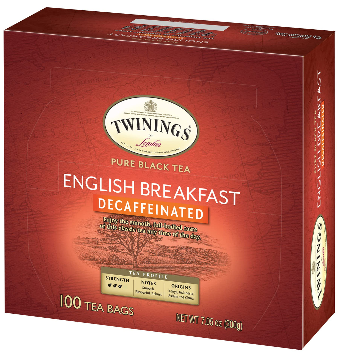 Twinings Decaffeinated English Breakfast Black Tea, 100 Individually Wrapped Tea Bags, Smooth, Flavourful Black Tea