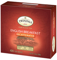 Twinings Decaffeinated English Breakfast Black Tea, 100 Individually Wrapped Tea Bags, Smooth, Flavourful Black Tea