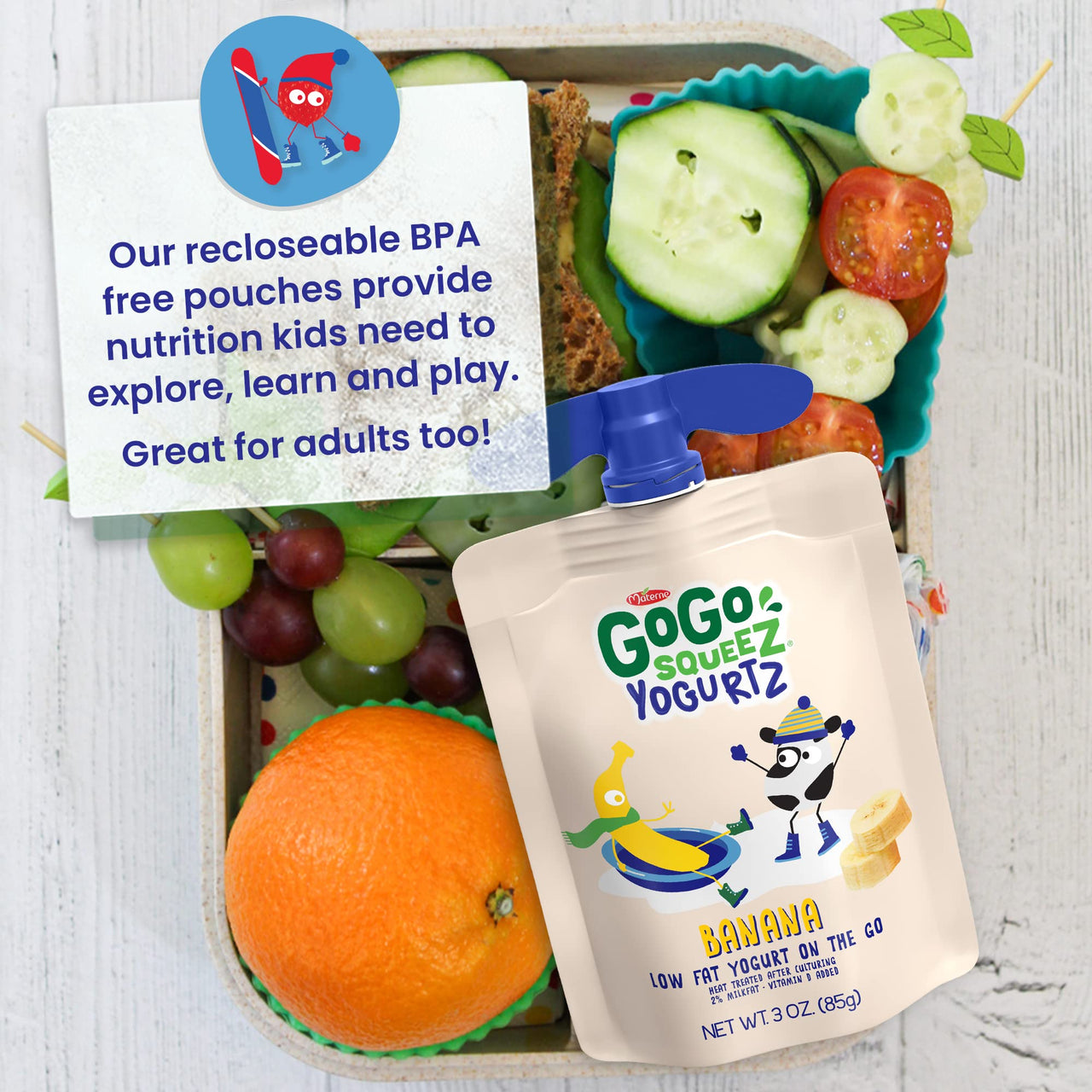 GoGo squeeZ yogurtZ Banana, 3 oz. (4 Pouches) - Kids Snacks Made from Real Yogurt & Fruit - Pantry Friendly Snack, No Fridge Needed - No Preservatives - Kosher Certified - Gluten Free Snacks for Kids