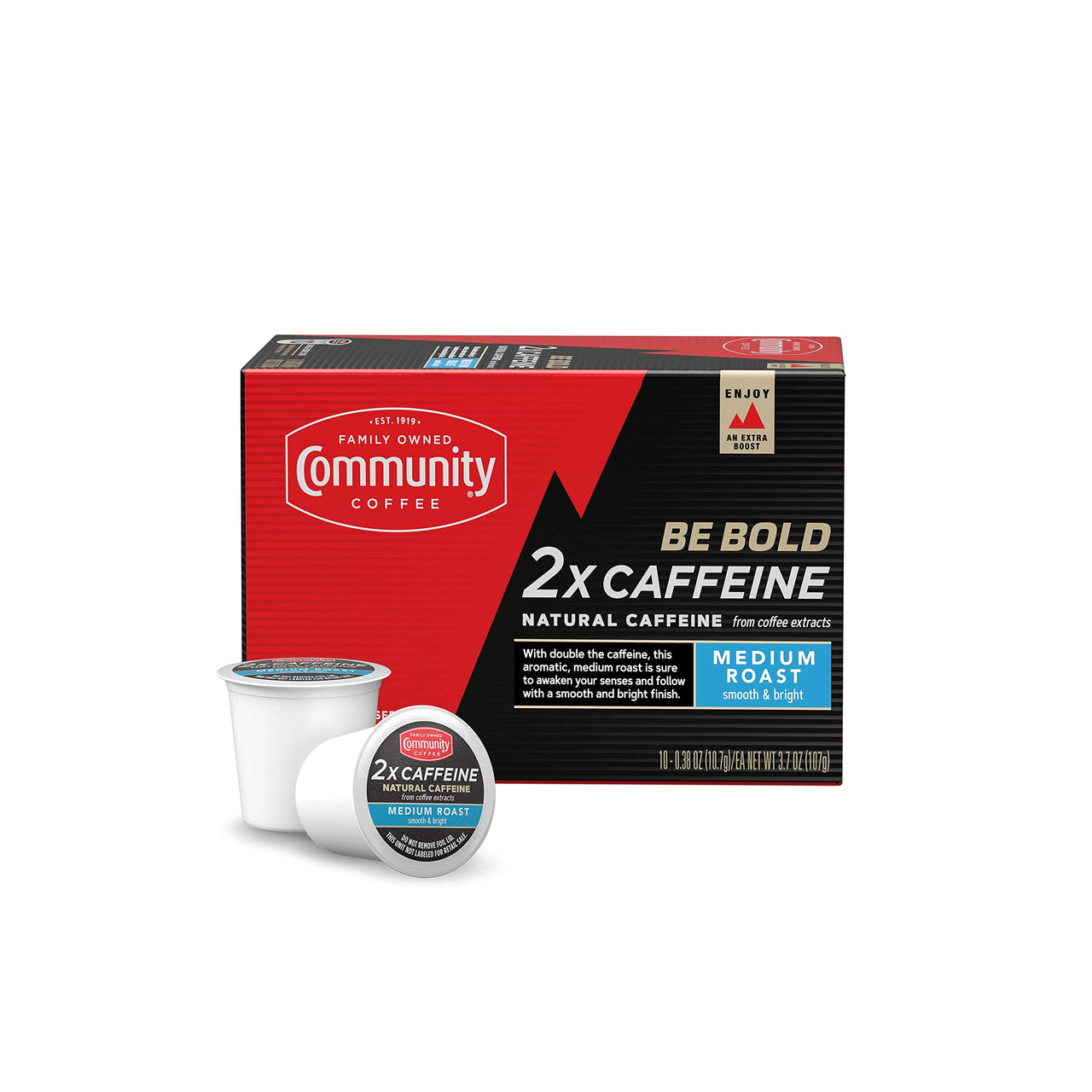 Community Coffee 2X Caffeine Medium Roast, 10 Count Coffee Pods, Compatible with Keurig 2.0 K-Cup Brewers, 10 Count (Pack of 1)