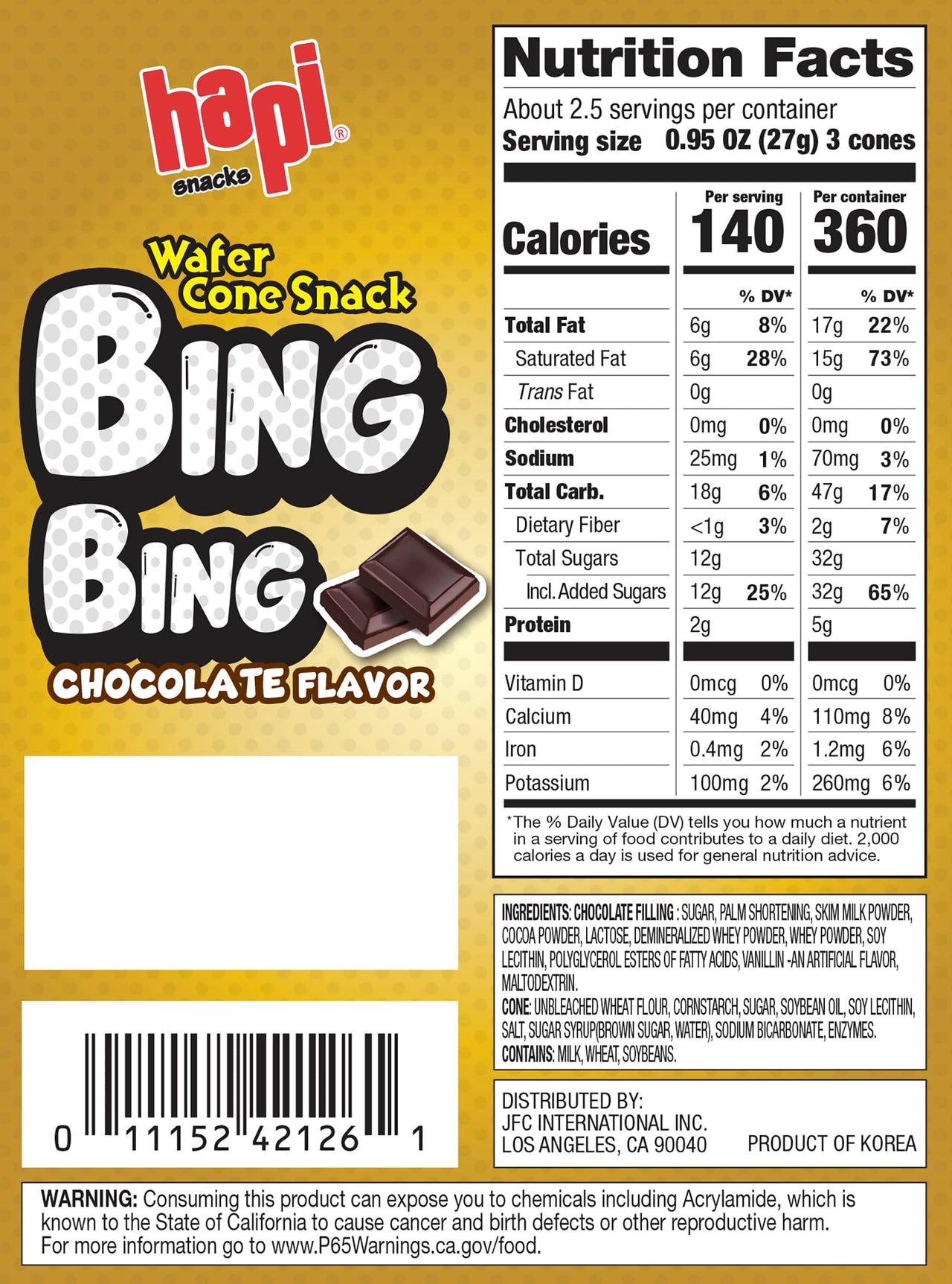 Hapi Bing Bing Ice Cream Scone Snack, Chocolate, 2.51 Ounce