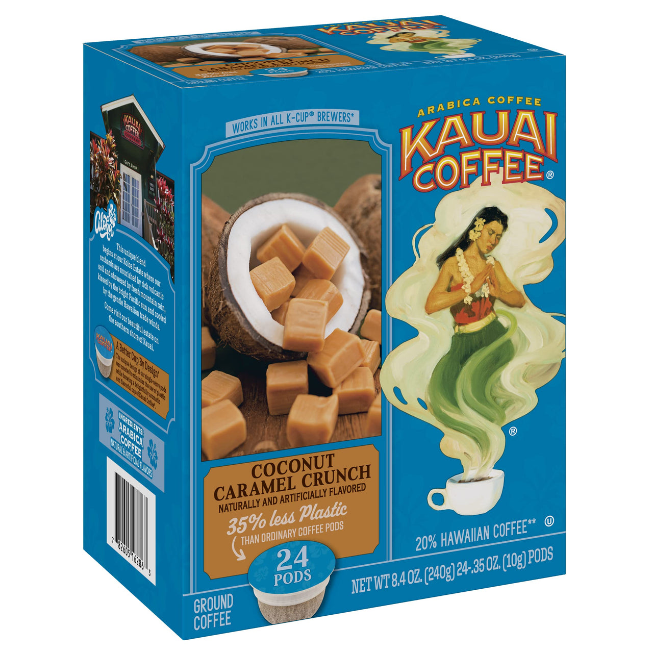 Kauai Coffee Single Serve Pods, Coconut Caramel Crunch Flavor - Arabica Coffee from Hawaii's  Largest Coffee Grower, Compatible with Keurig K-Cup Brewers - 24 Ounce