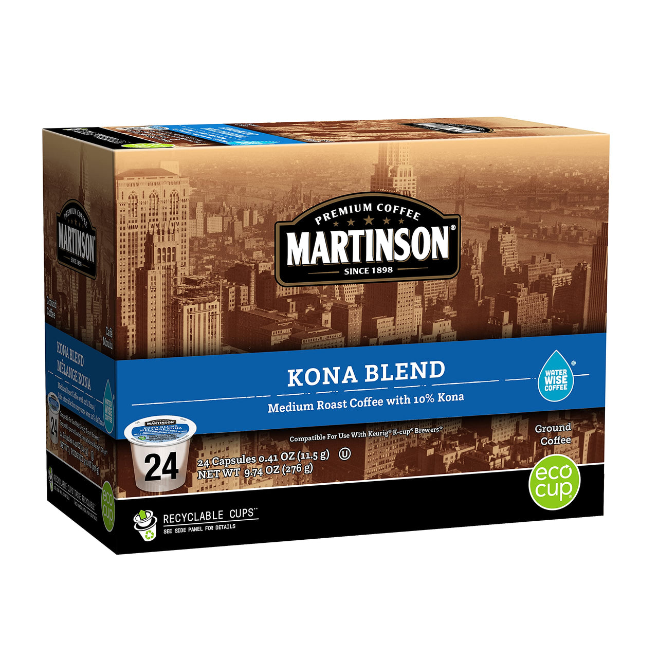 Martinson Single Serve Coffee Capsules, Kona Blend, Compatible with Keurig K-Cup Brewers, 24 Count