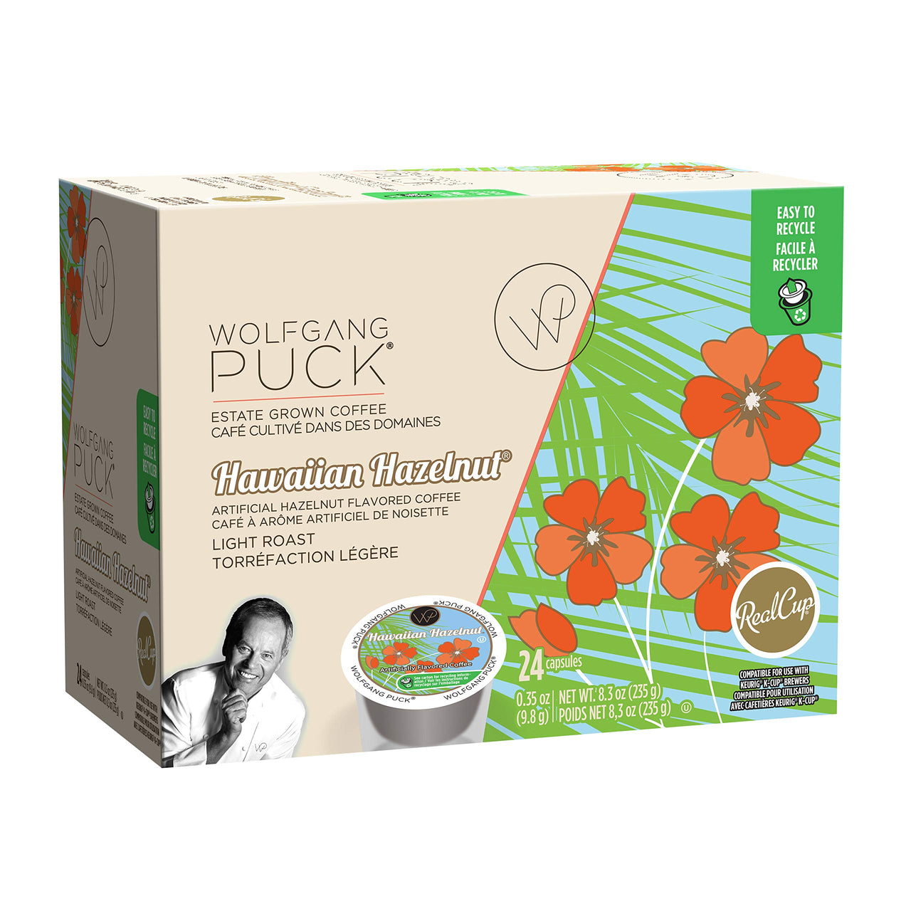 Wolfgang Puck Coffee Single Serve Capsules, Compatible with Keurig K-Cup Brewers, Hawaiian Hazelnut, 24 Count