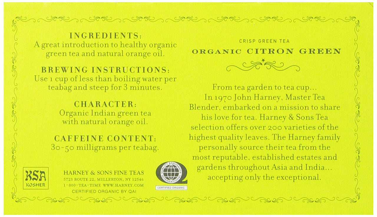 Harney & Sons Green Tea, Organic Citron, 50 Tea Bags