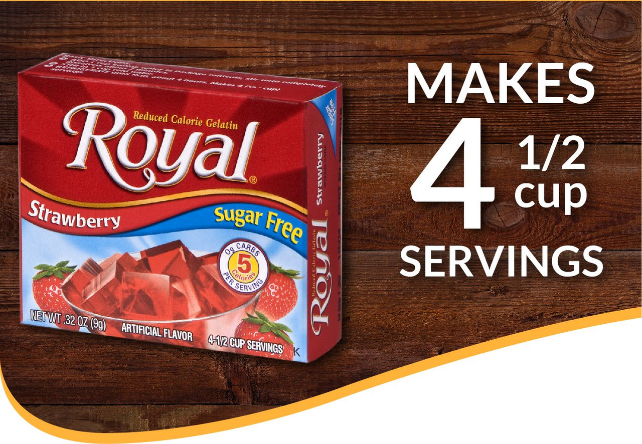 Royal Strawberry Gelatin Dessert Mix, Sugar Free and Carb Free 0.32 0z (Pack of 12 )