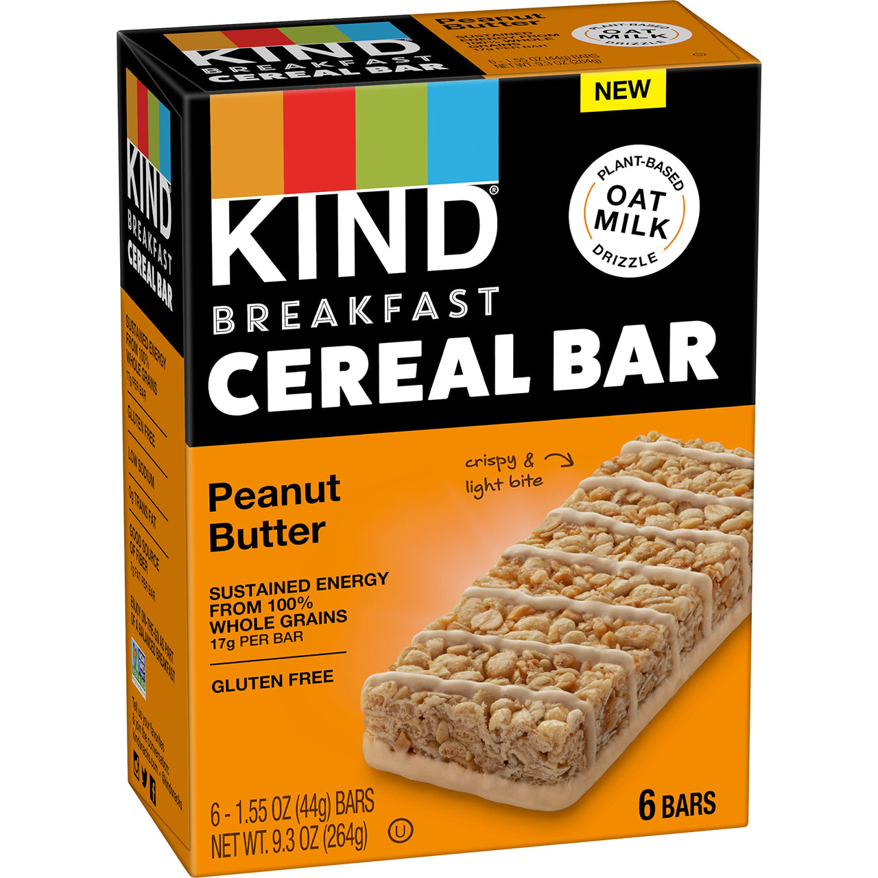 KIND Breakfast Cereal Bars, Gluten Free Snacks, Peanut Butter, 9.3oz Box (6 Bars)