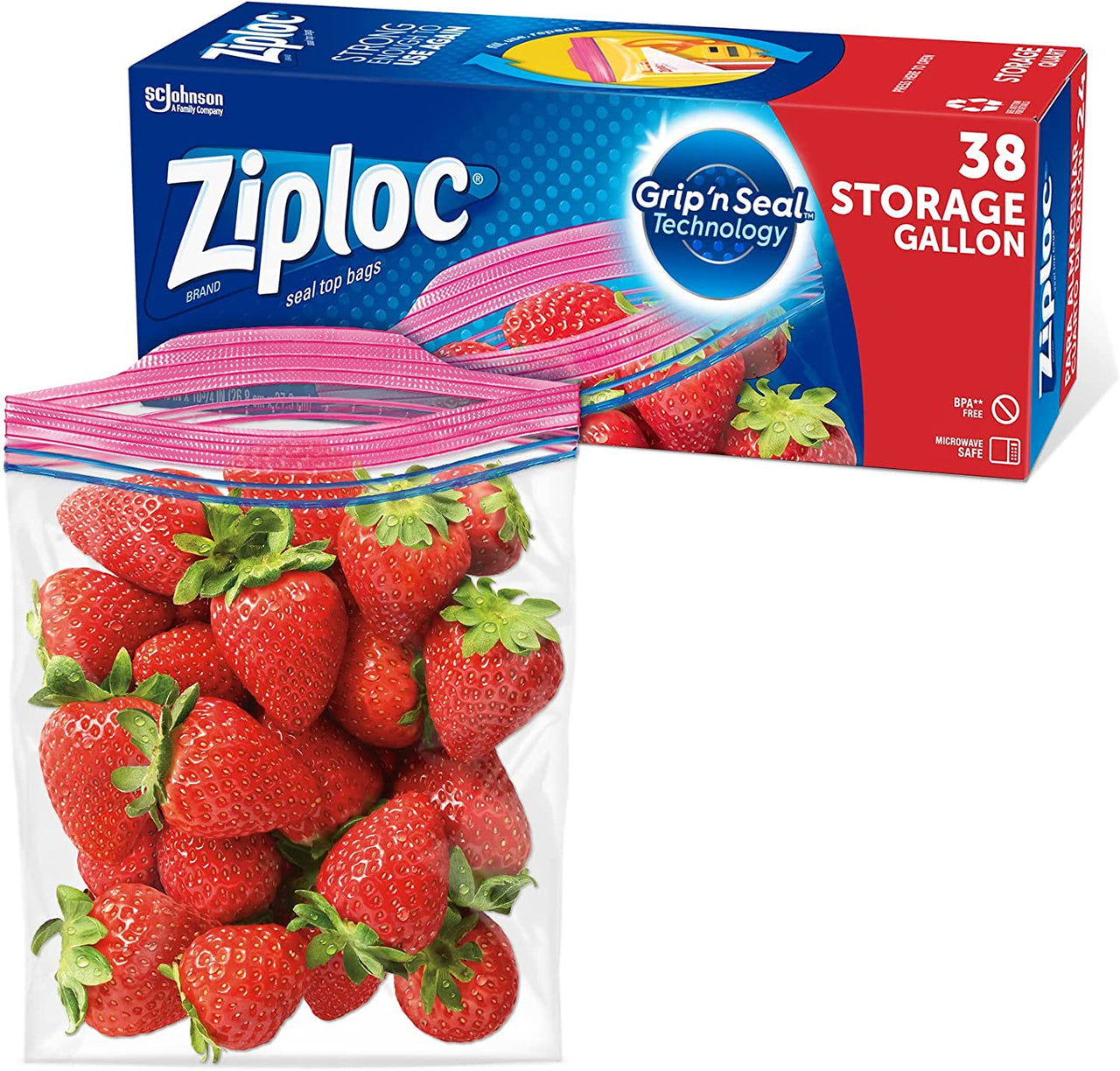 Ziploc Gallon Food Storage Bags, Grip 'n Seal Technology for Easier Grip, Open, and Close, 38 Count