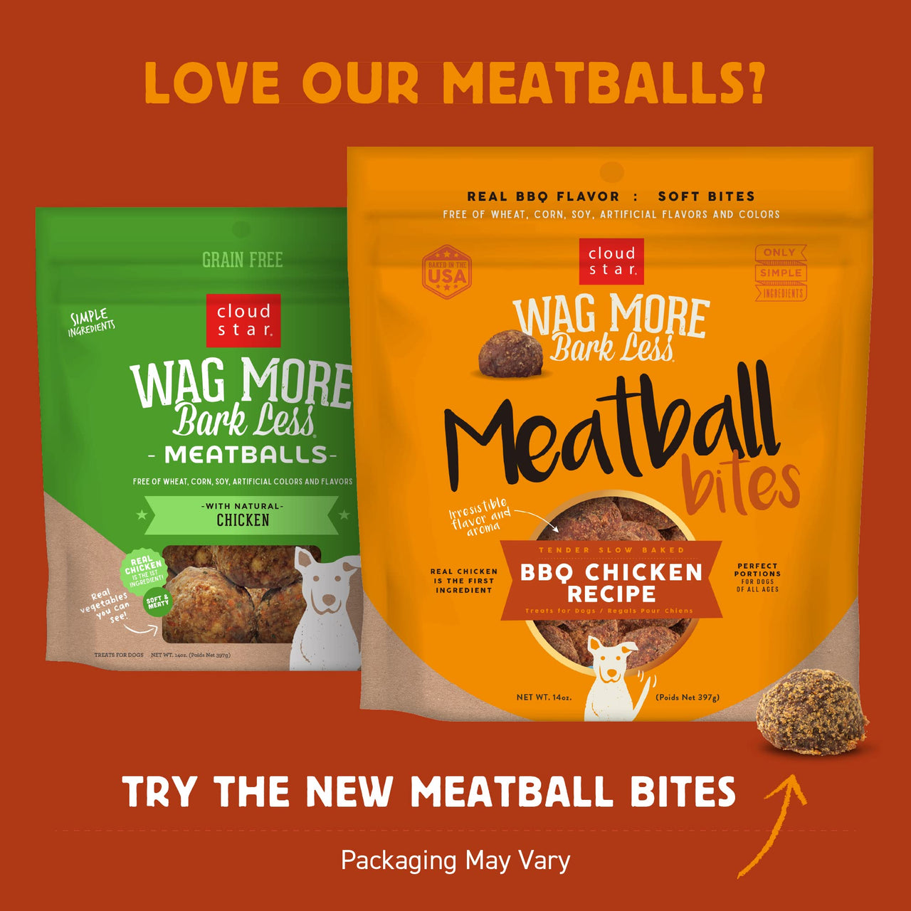 Cloud Star Wag More Bark Less Meatballs  Soft Grain Free Real Natural Chicken Dog Treats, Chicken 14 oz.