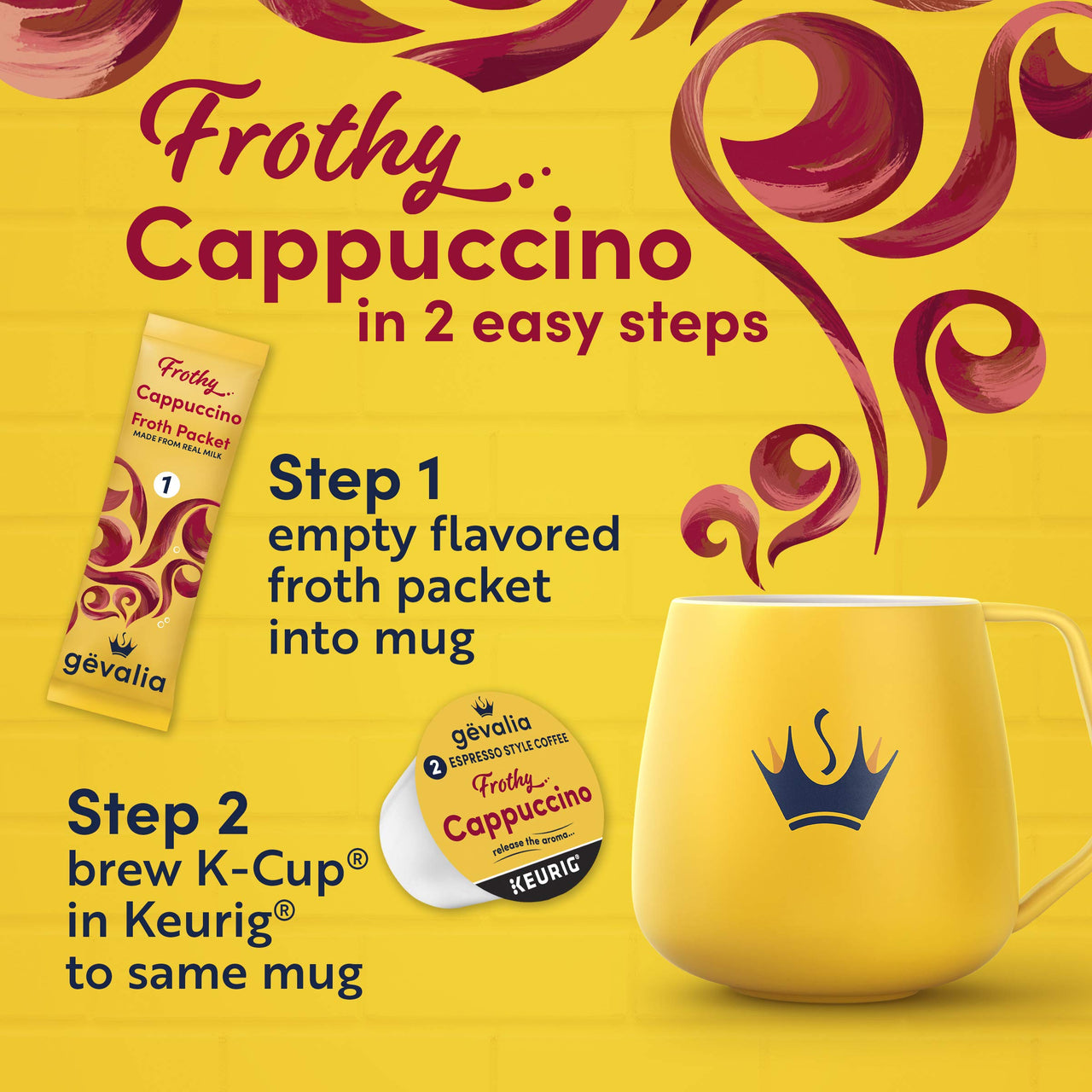 Gevalia Frothy 2-Step Cappuccino Espresso K?Cup Coffee Pods & Froth Packets Kit (6 ct Box) (Pack of 2)