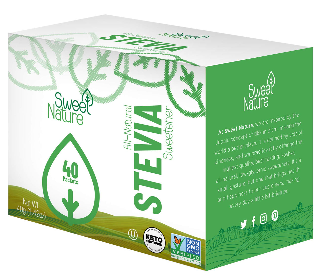 Sweet Nature Stevia Sweetener Powder All Natural Kosher Gluten and Sugar Free, 40 Count (Pack of 1)