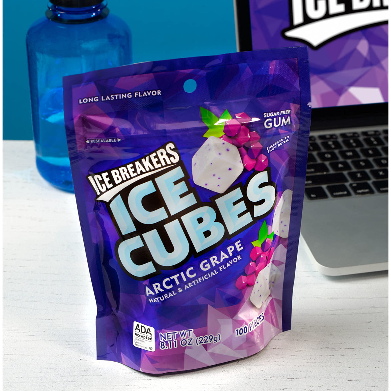 ICE BREAKERS ICE CUBES ARCTIC GRAPE Fruity, Made with Xylitol, Sugar Free Chewing Gum Pouch, 8.11 oz (100 Pieces)