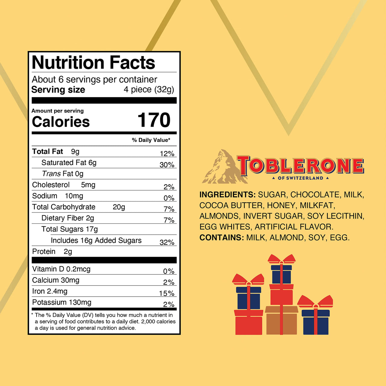 Toblerone Tiny Swiss Chocolate Gift Set, Dark Chocolate, Milk Chocolate Candy Bars with Honey & Almond Nougat, 7.05 oz (25 Pieces)