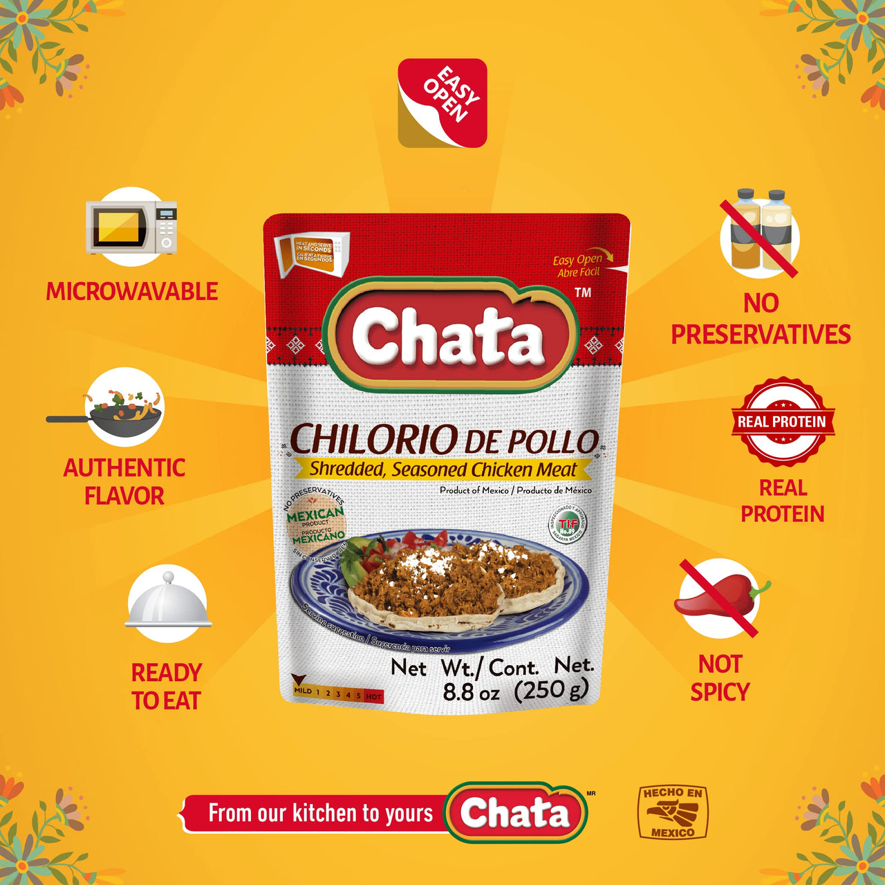 Chata Chicken Chilorio Pouch | Shredded, Seasoned Chicken Meat | Ready-to-Eat | No Preservatives | 8.8 Ounce (Pack of 1)