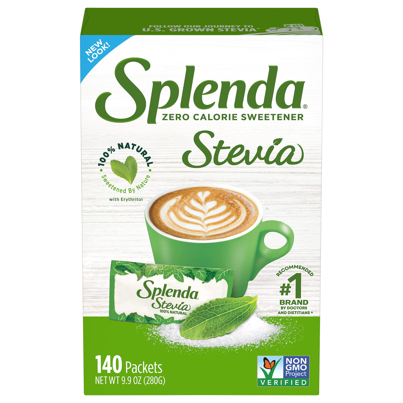 SPLENDA Stevia Zero Calorie Sweetener, Plant Based Sugar Substitute Granulated Powder, Single Serve Packets, 140 Count