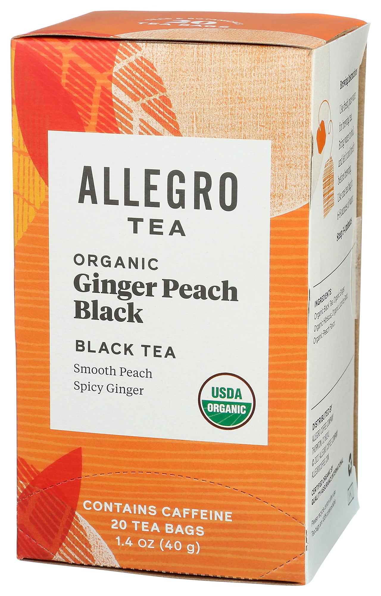 Allegro Tea, Organic Ginger Peach Black Tea Bags, 20 ct