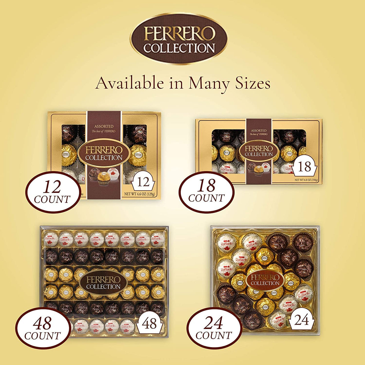 Ferrero Collection Premium Gourmet Assorted Hazelnut Milk Chocolate, Dark Chocolate and Coconut, A Great Easter Gift, 4.6 oz, 12 Count