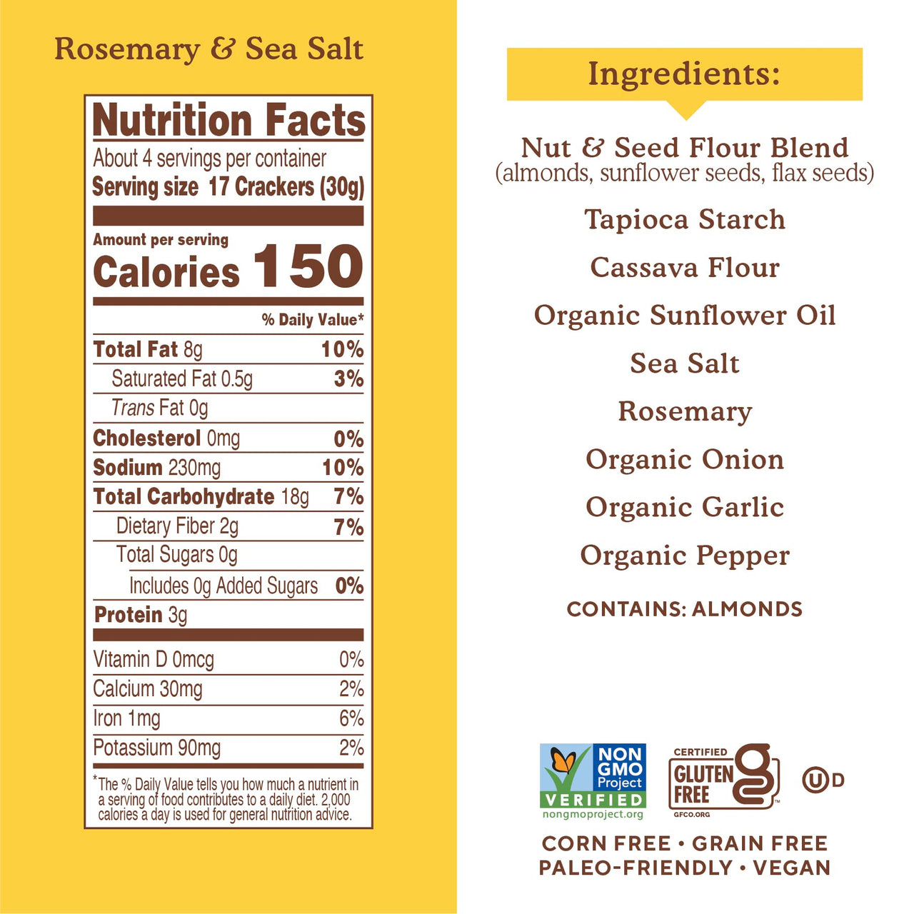 Simple Mills Almond Flour Crackers, Rosemary & Sea Salt - Gluten Free, Vegan, Healthy Snacks, 4.25 Ounce (Pack of 1)