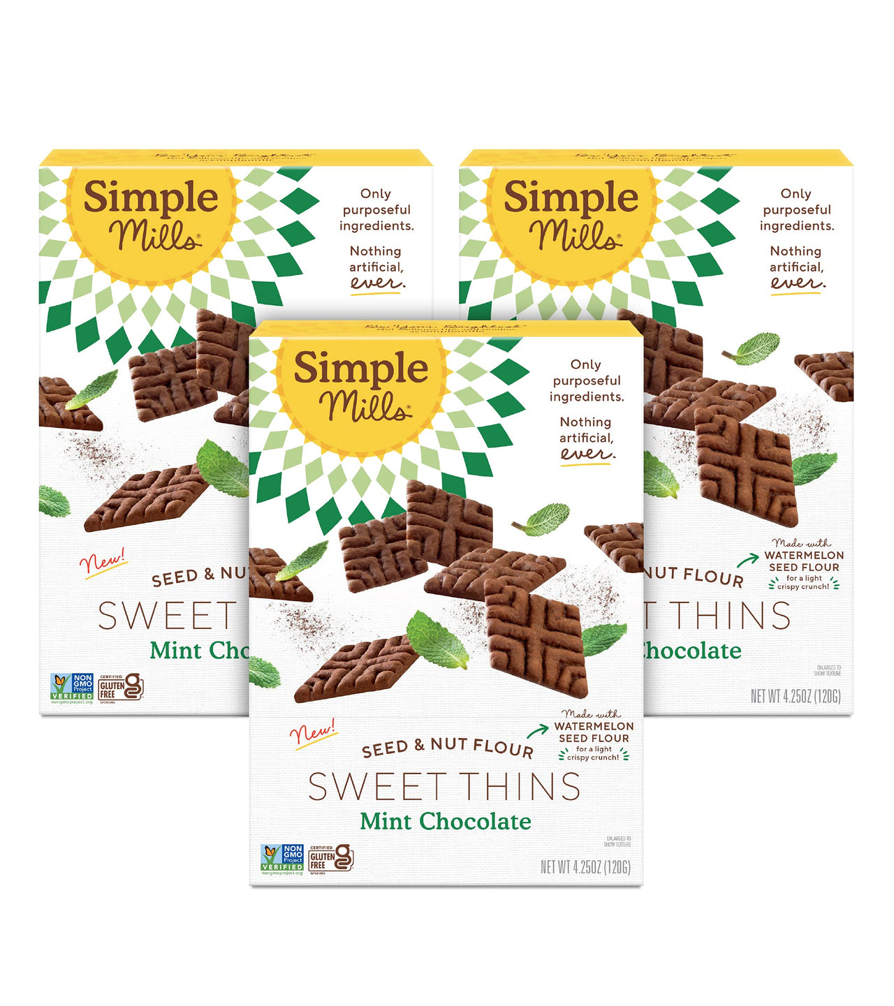 Simple Mills Sweet Thins Cookies, Seed and Nut Flour, Mint Chocolate - Gluten Free, Paleo Friendly, Healthy Snacks, 4.25 Ounce (Pack of 3)