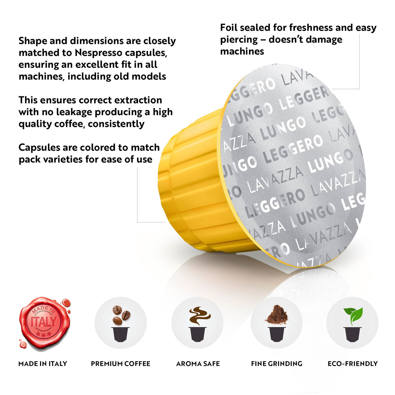 Lavazza Premium Coffee Corp Nespresso OriginalLine Compatible Capsules, Leggero Espresso Lungo, Medium Roast Coffee, 10 ct (Pack of 5)