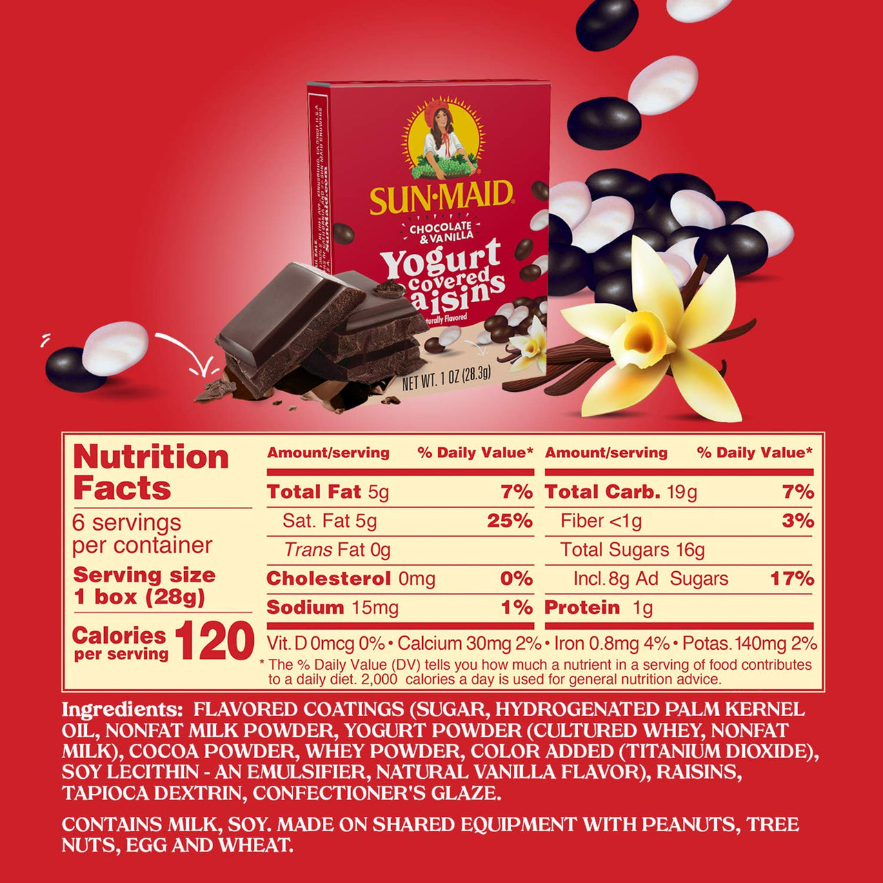 Sun-Maid | Yogurt Covered Raisin Snacks | Dark Chocolate & Vanilla | 1 Ounce Snack-Size For Kids (6 Total)