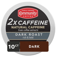 Community Coffee 2X Caffeine Dark Roast 10 Count Coffee Pods, Compatible with Keurig 2.0 K-Cup Brewers, 10 Count (Pack of 1)