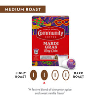 Community Coffee Mardi Gras King Cake Flavored 12 Count Coffee Pods, Medium Roast, Compatible with Keurig 2.0 K-Cup Brewers, Box of 12 Pods
