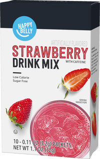 Happy Belly Drink Mix Singles, Strawberry with Caffeine (10 packets) (Previously Solimo)