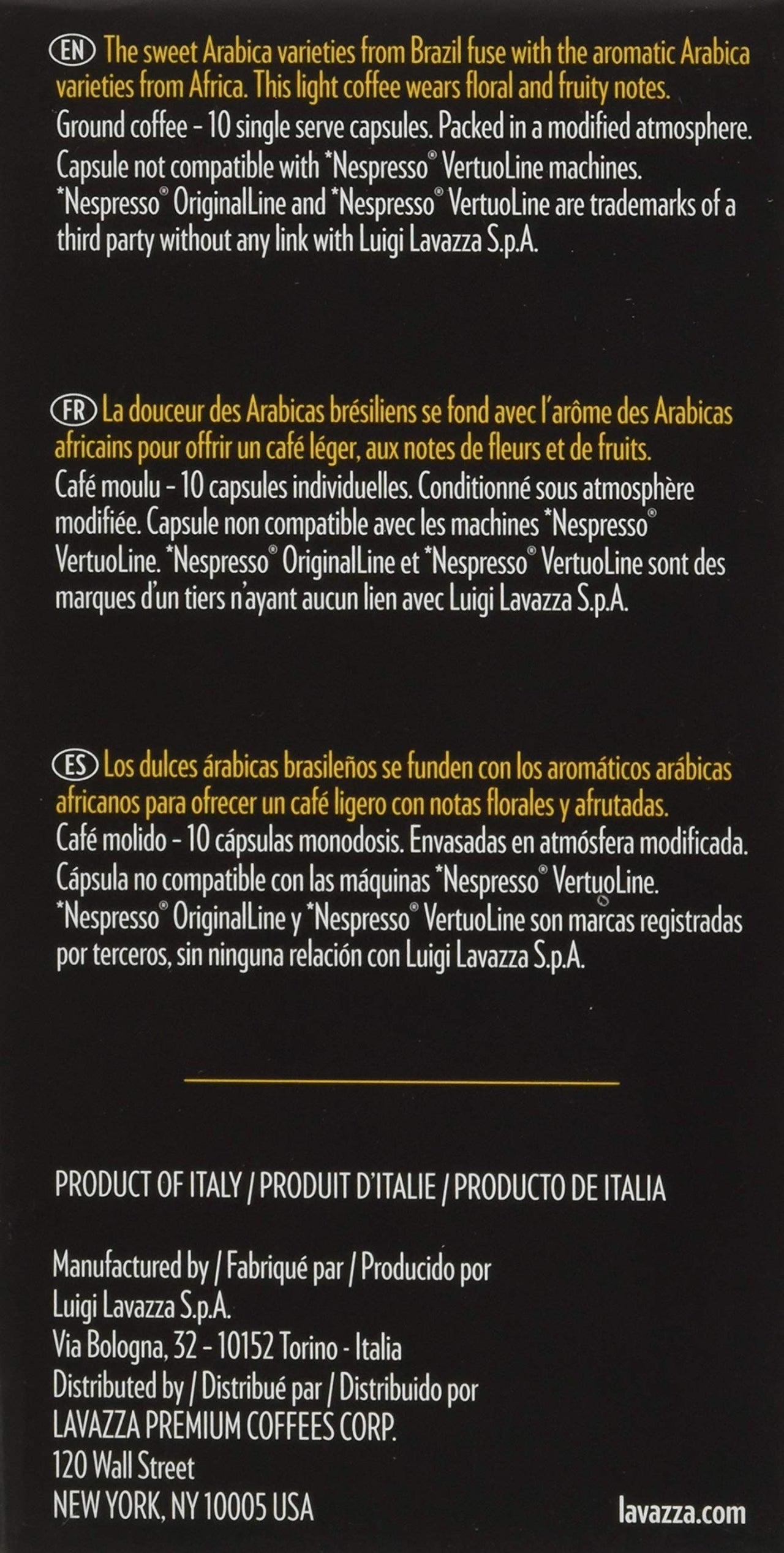 Lavazza Premium Coffee Corp Nespresso OriginalLine Compatible Capsules, Leggero Espresso Lungo, Medium Roast Coffee, 10 ct (Pack of 5)