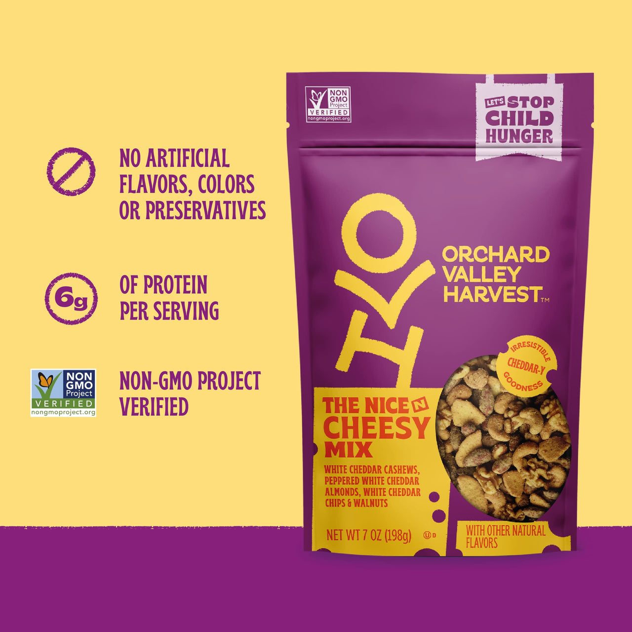 Orchard Valley Harvest Nice N Cheesy Mix, 1 Pack (7oz), White Cheddar Almonds, Cashews, Chips, Walnuts, Non-GMO, 6g Of Protein Per Serving
