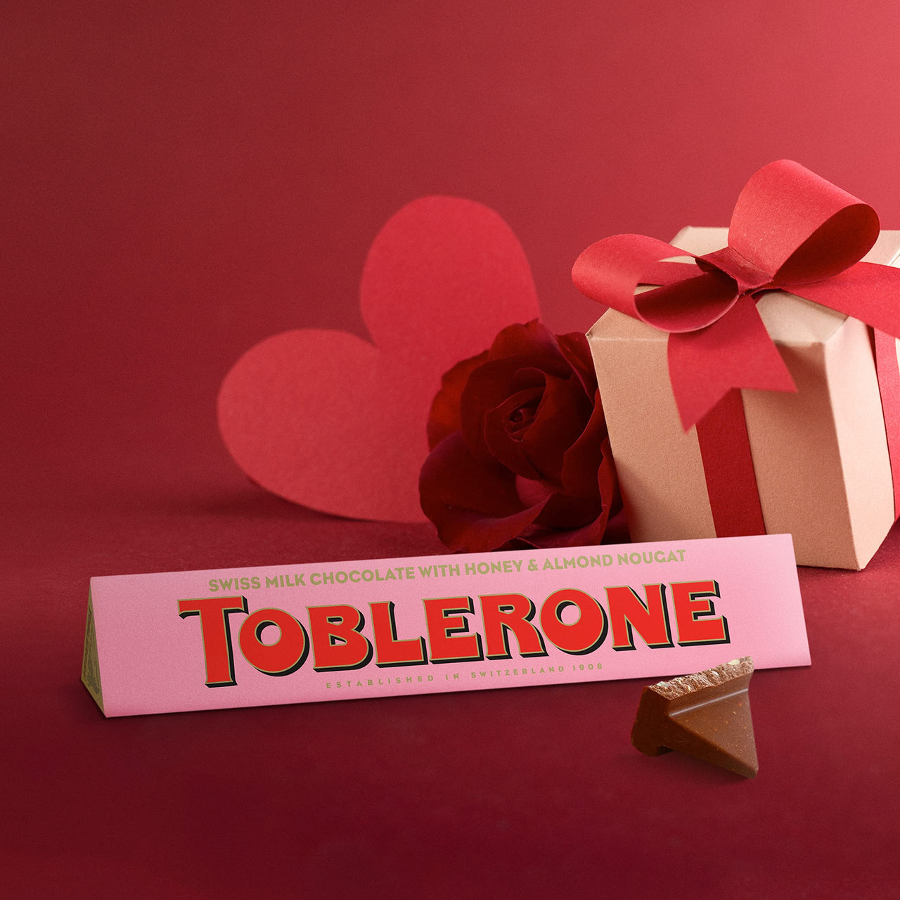 Toblerone Swiss Milk Chocolate Candy Bar with Honey and Almond Nougat, Valentines Chocolate, 12.6 oz