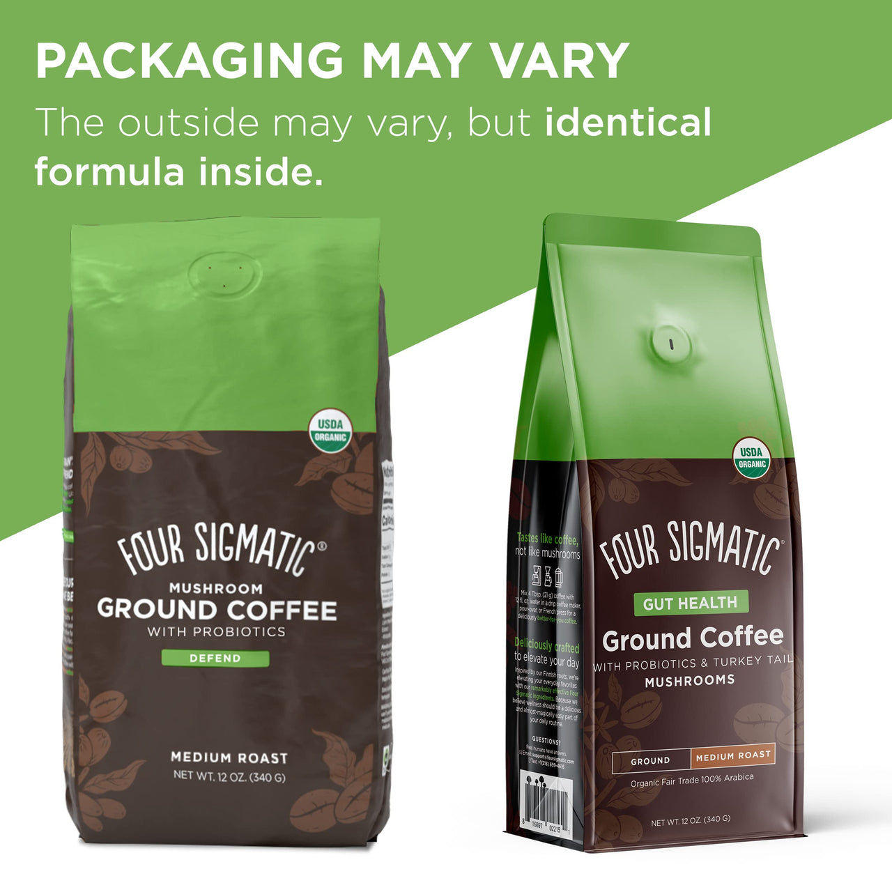 Organic Ground Coffee by Four Sigmatic | Medium Roast | Fair Trade Gourmet Coffee with Chaga and Turkey Tail | Immune Boosting, Probiotic Mushroom Coffee for Gut Health and Immune Support | 12oz Bag
