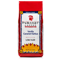 Puroast Low Acid Whole Bean Coffee, Bold, Vanilla Caramel Kahlua, Certified Low Acid Coffee - pH above 5.5, High Antioxidant, Whole Bean Coffee, Good for Gut Health, 12 oz