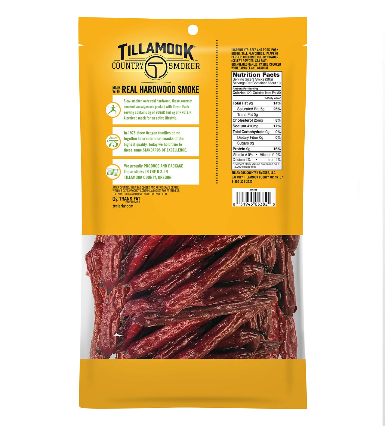 Tillamook Country Smoker Keto Friendly Zero Sugar Smoked Sausages, Spicy Jalapeo, 10 Ounce