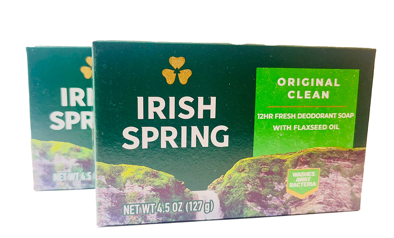 Irish Spring Original Clean 12HR Fresh Deodorant Soap with Flaxseed Oil 4.5 OZ Large Bar (2 Pack)
