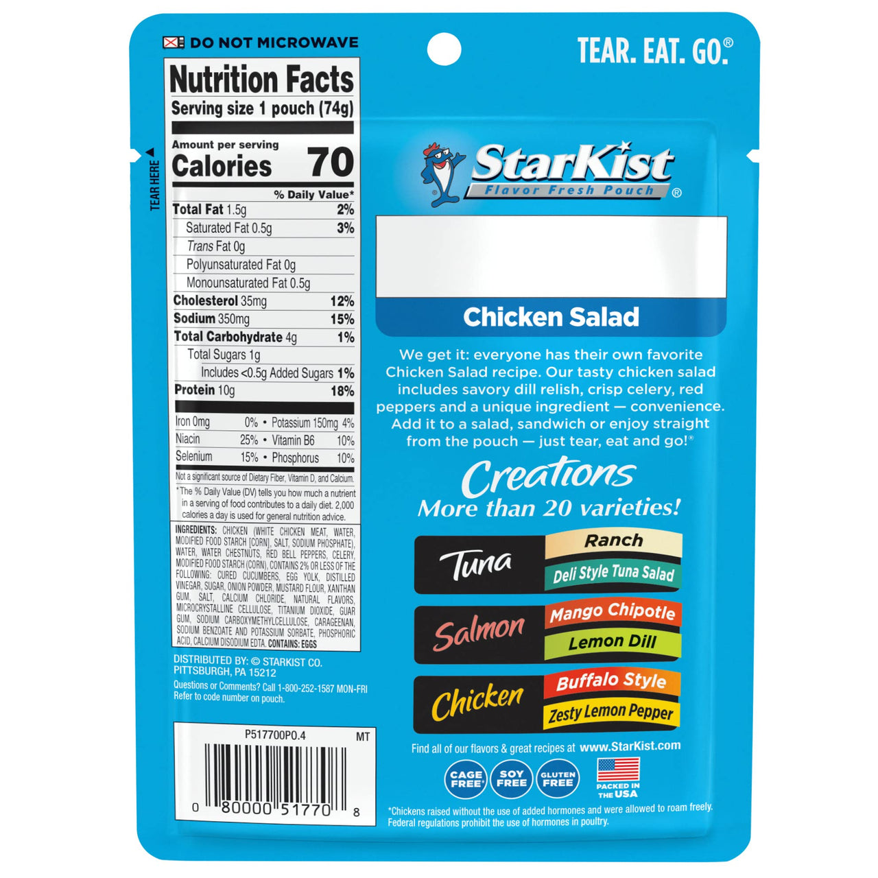 StarKist Chicken Creations, Chicken Salad, Single Serve Pouch, 2.6 oz