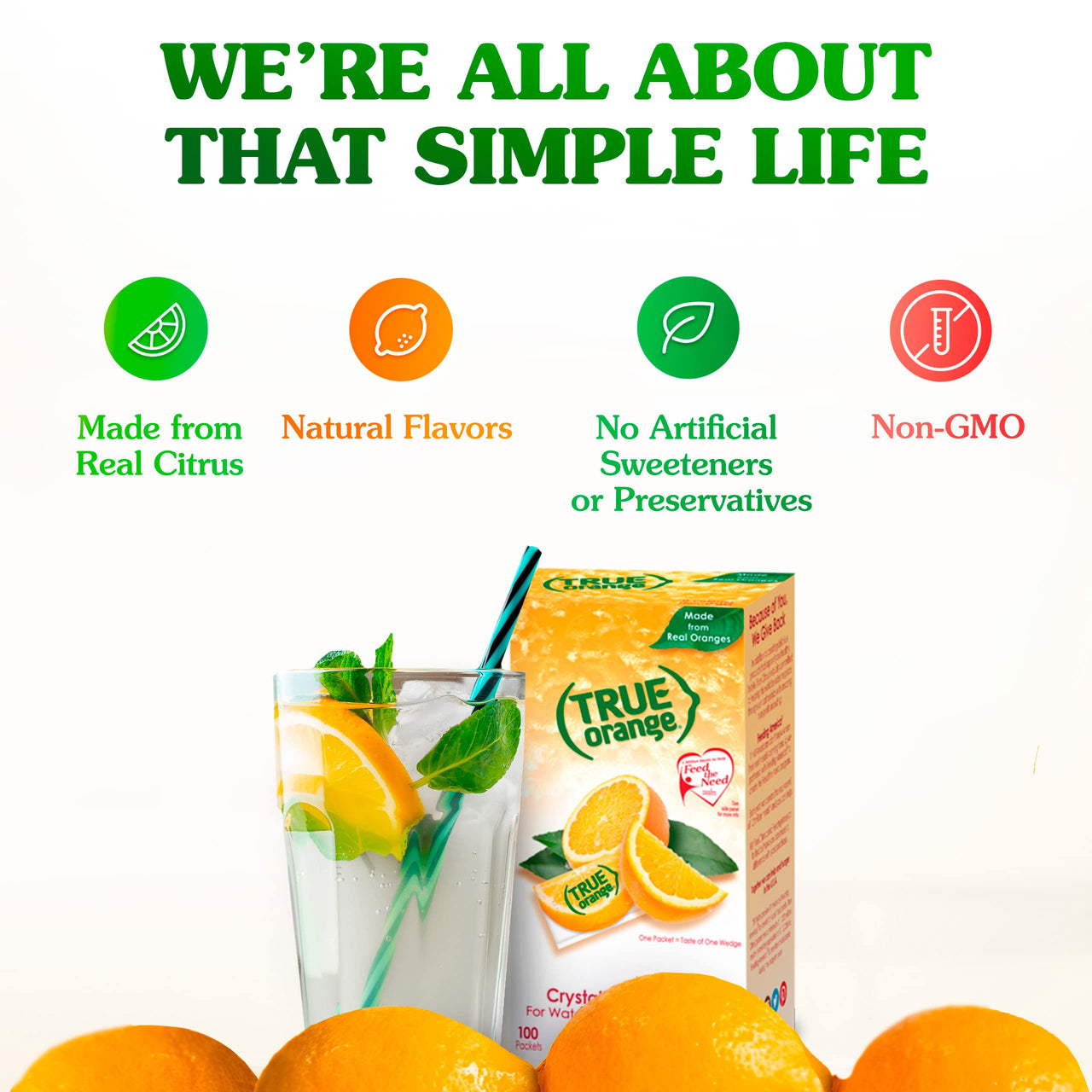 TRUE ORANGE Water Enhancer, Bulk Dispenser Pack - 100 Count (Pack of 1)| Zero Calorie Water Flavoring | For Water, Bottled Water, Iced Tea & Recipes | Water Flavor Packets Made with Real Oranges