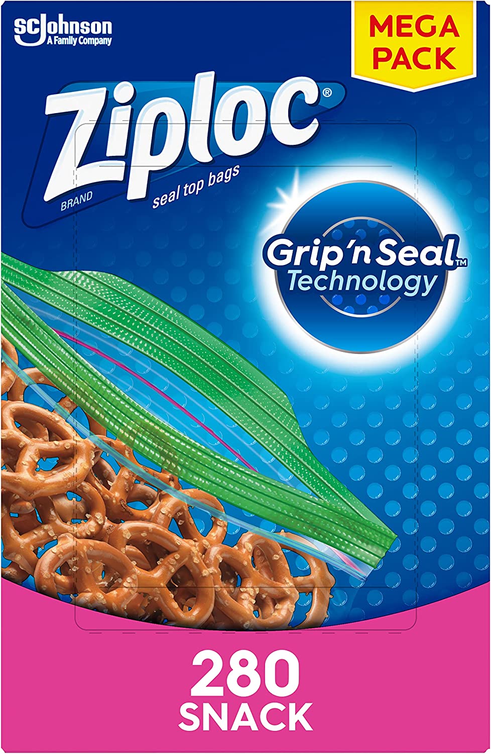Ziploc Snack Bags for On the Go Freshness, Grip 'n Seal Technology for Easier Grip, Open, and Close, 280 Count