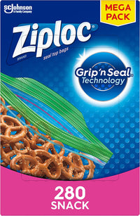 Ziploc Snack Bags for On the Go Freshness, Grip 'n Seal Technology for Easier Grip, Open, and Close, 280 Count